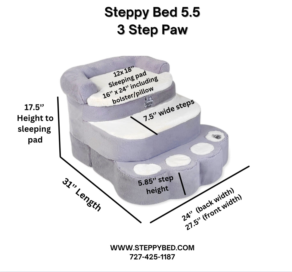 Steppy Bed 5.5 - 3 Step Paw        Steps and Bed for Dogs and Cats