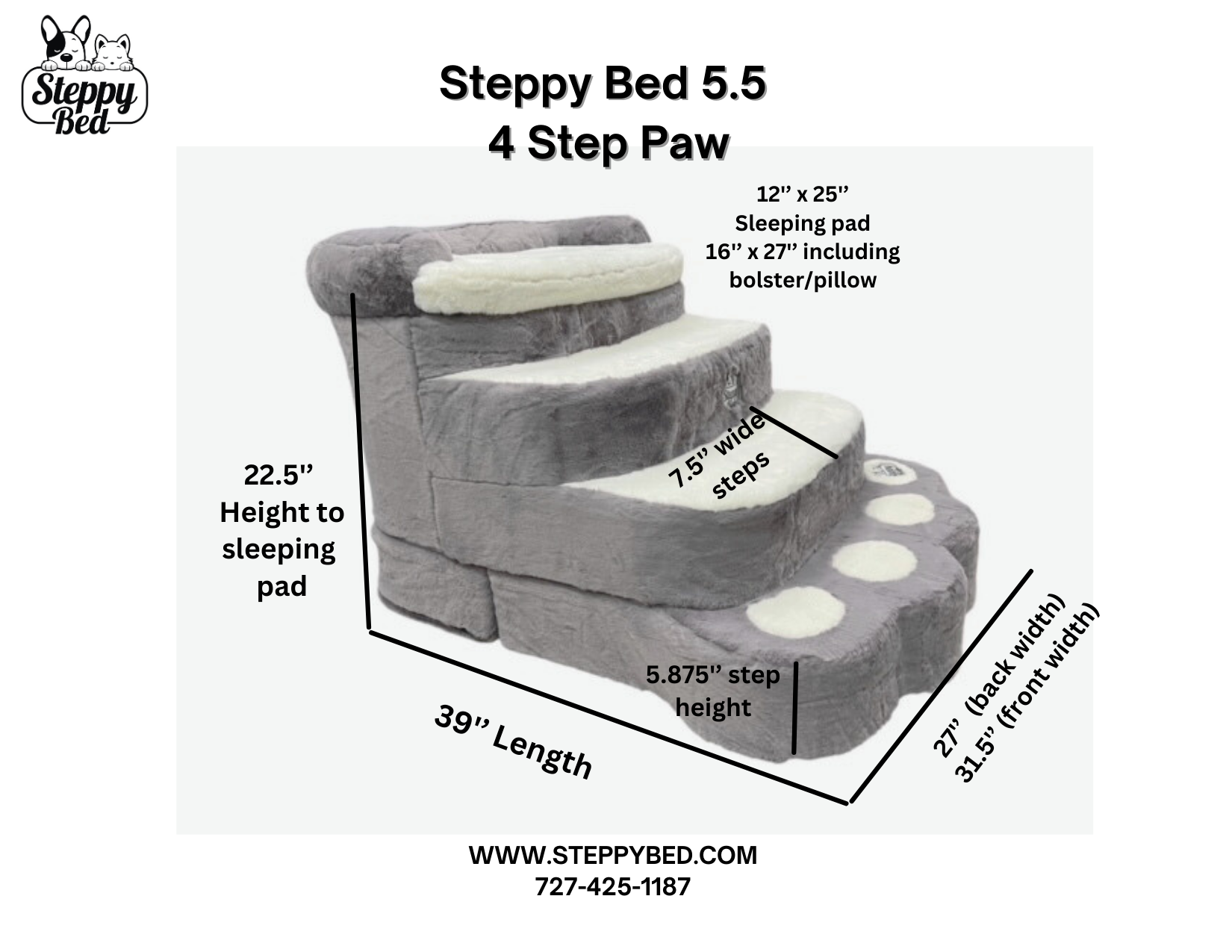Steppy Bed 5.5- 4 Step Paw        Steps and Bed for Dogs and Cats