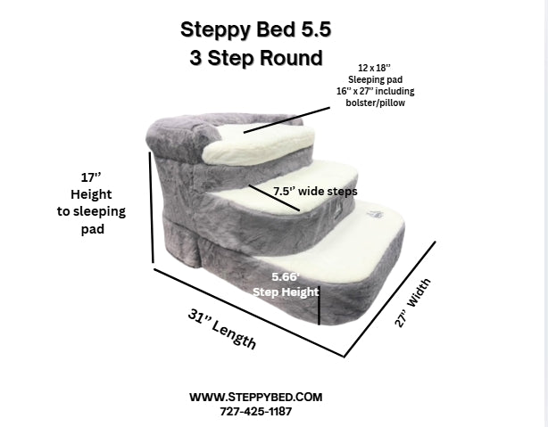 Steppy Bed 5.5 - 3 Step Dog Steps - Round Base