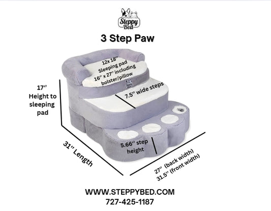 Steppy Bed 5.5 - 3 Step Dog Steps - Paw Base