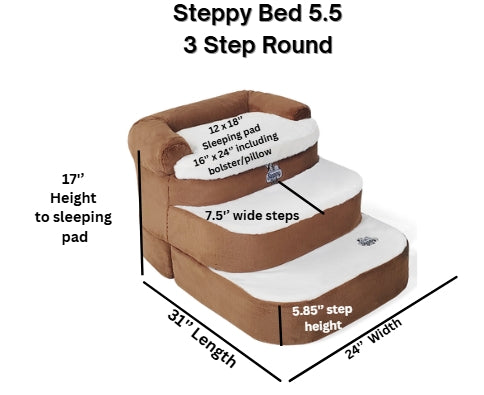 Steppy Bed 5.5 - 3 Step Round- Steps and Bed for Dogs and Cats