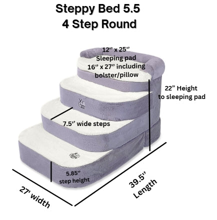 Steppy Bed 5.5- 4 Step Round Steps And Bed for Dogs and Cats